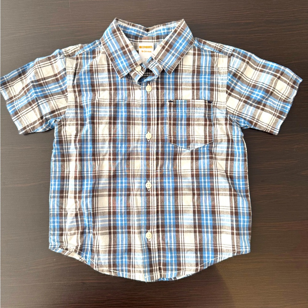 Gymboree Blue and Brown Button Down Shirt Casual Plaid